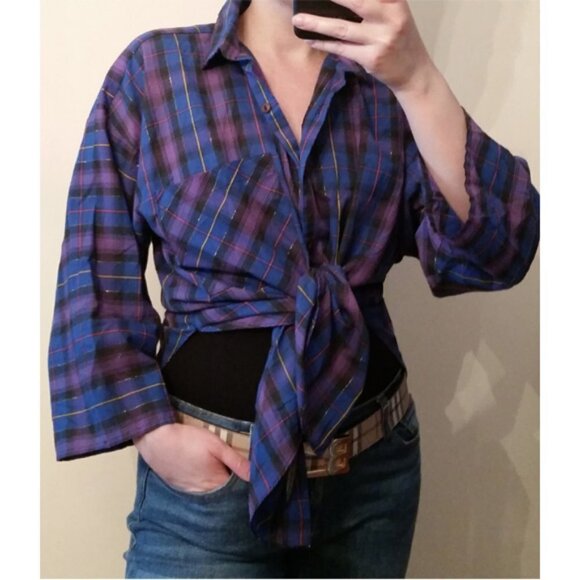 Vintage 90's wide semi crop sleeve  shirt M/S - Picture 1 of 5